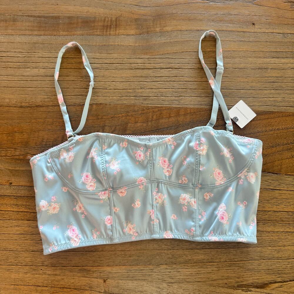 LyreBird (Anthropologie) Silky Printed Longline Satin Bra Top - Size M - Picture 2 of 10